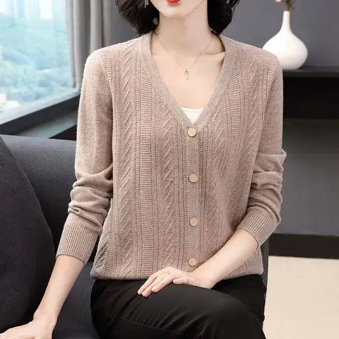 Casual Fashion Solid Color Button Knitted Cardigan Sweaters Women\'s Clothing 2022 Autumn New Loose Commute Tops All-match Coat