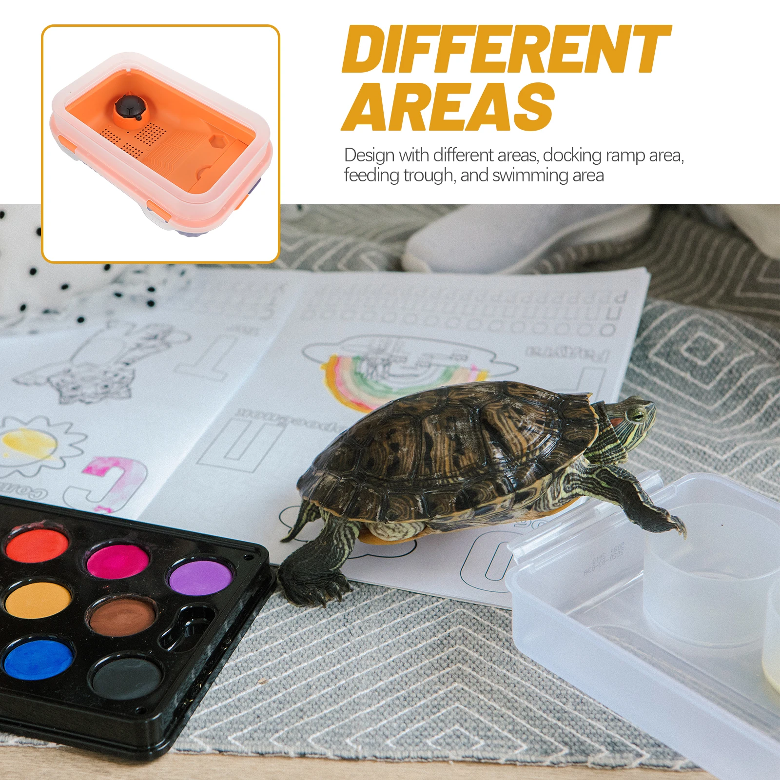 

Aquarium Tank Reptile Habitat With Feeding Trough Non-Slip Ramps Multi-Function Box For Indoor Tortoise Basking Swimming