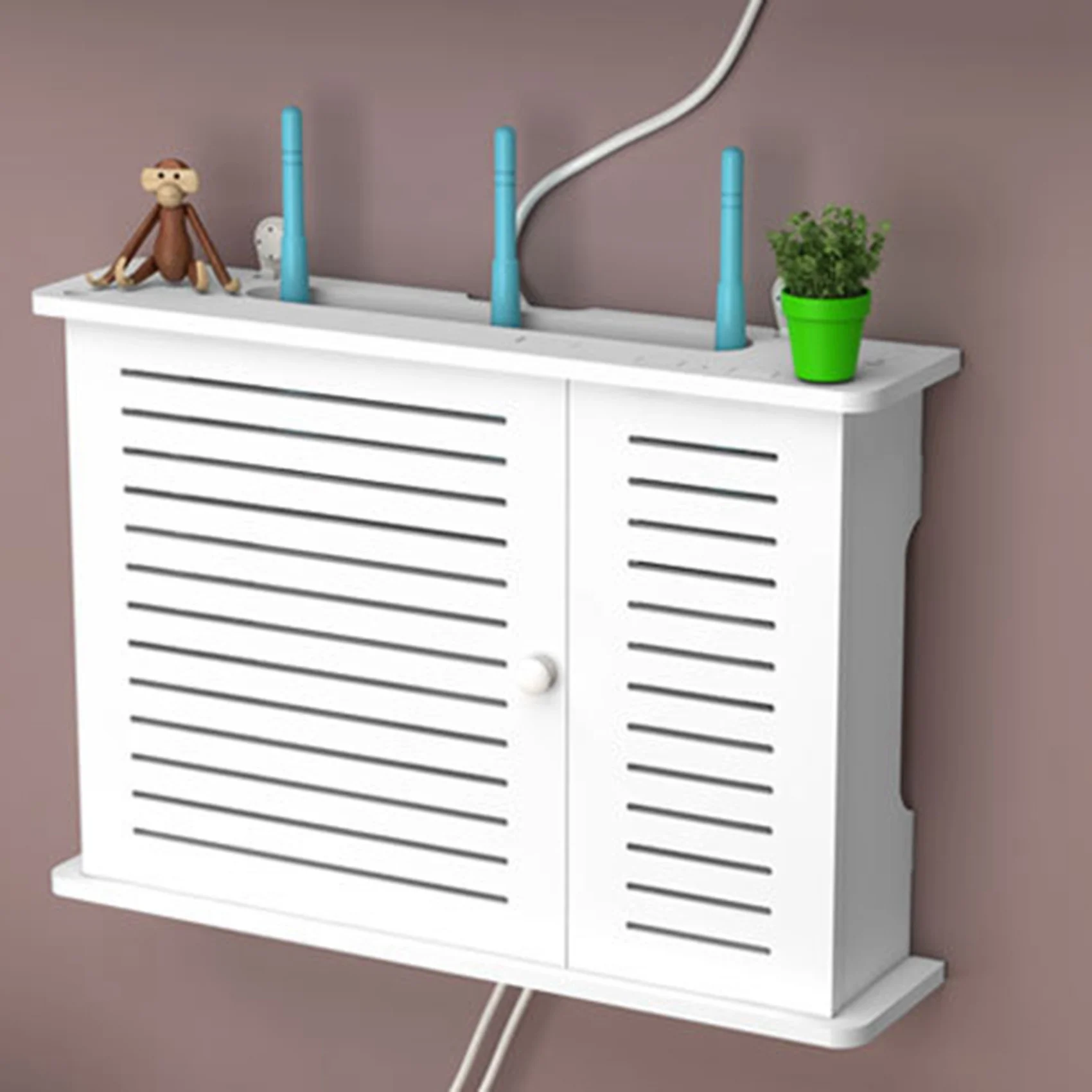 A96K-2X Wireless Wifi Router Storage Boxes Wooden Box Cable Power Plus Wire Bracket Wall Hanging Plug Board Shelf