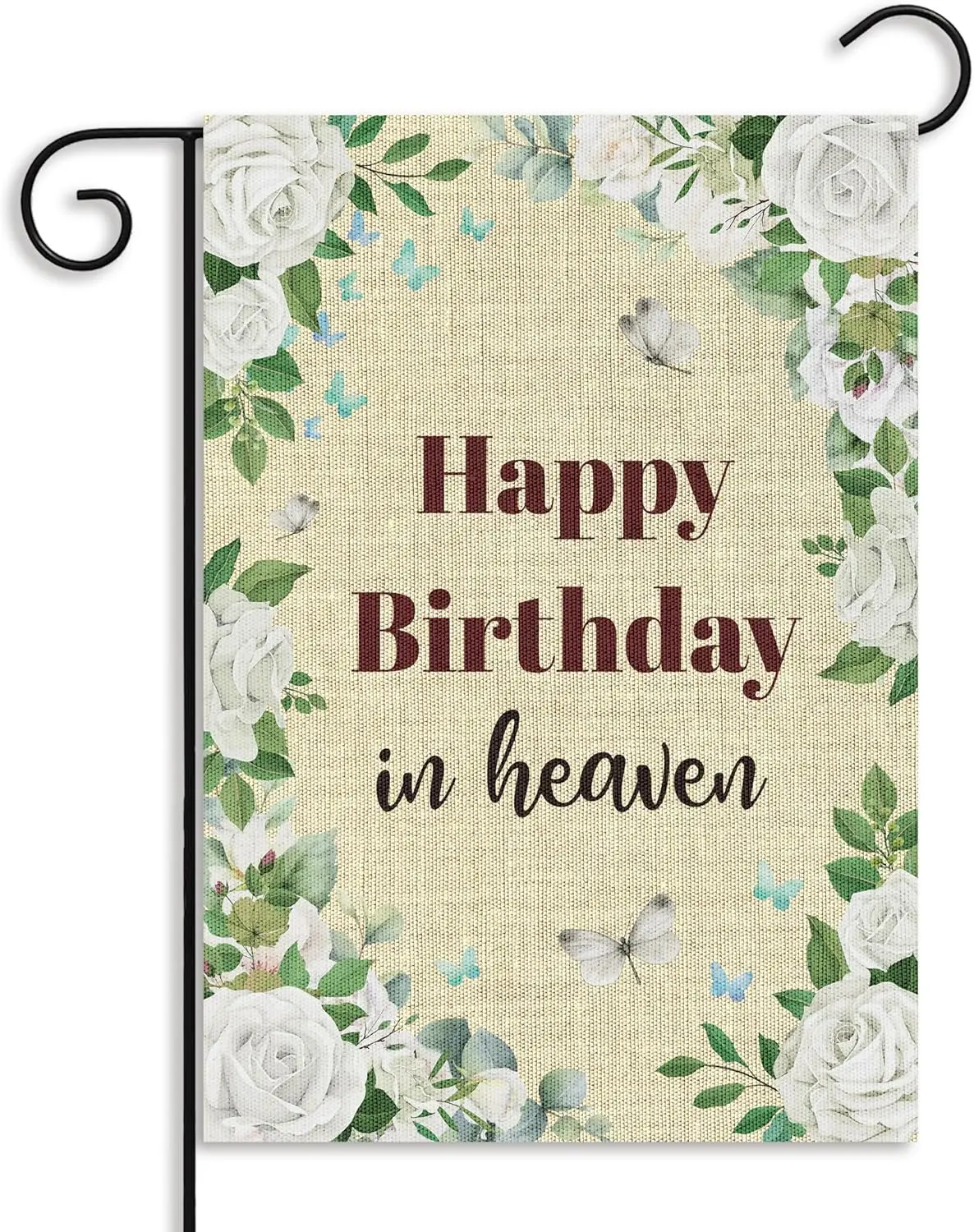 WATINC Happy Birthday in Heaven Garden Flag - Funeral Memorial Flags for Sympathy, 12 X 18 Inch Linen Yard Decorations, Grav GGP
