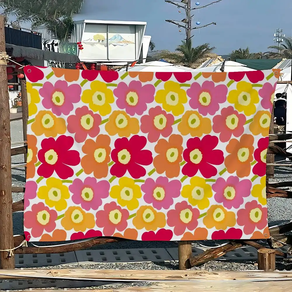 Bandera de Animadoras Marimekko-U-Unikko con Diseño de Flores, Tamaño Pequeño, Bandera para Exteriores que Crea Atmósfera