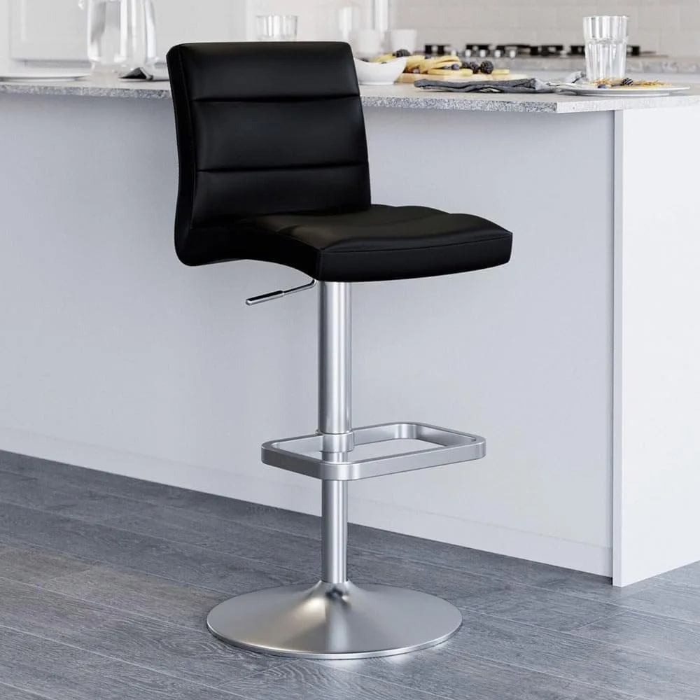 Adjustable Height Black Swivel Armless Bar Stool with Brushed Steel Base