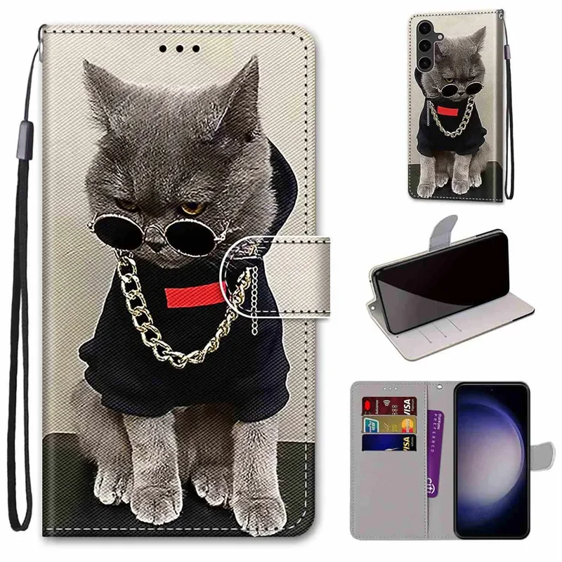 Leather Magnetic Case For Samsung Galaxy S24+ S23 FE S22 Ultra Plus S24Plus S23FE 5G Phone Cover Flip Wallet Painted Funda Etui