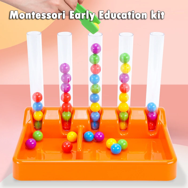 Fun Montessori Educational Toys Kids  Rainbow Balls Sorting Tweezers Color Matching Card Math Toddler Learning Children's Gifts