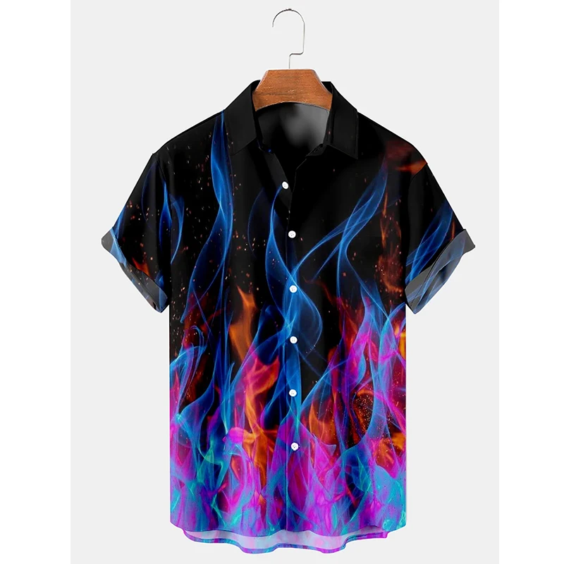 Hawaiian Shirts Beach Summer Trendy Flame Men's Shirt 3D Printed Men Women Unisex Fashion Blouse Short Sleeve Vocation