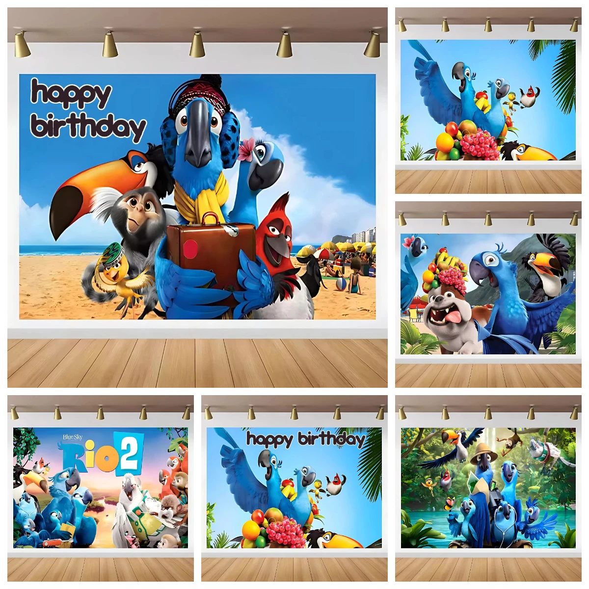 

New Cartoon Rio 2 Blue Parrot Background Children Birthday Party Decoration Banner Baby Shower Gifts Vinyl Photo Shoot Props