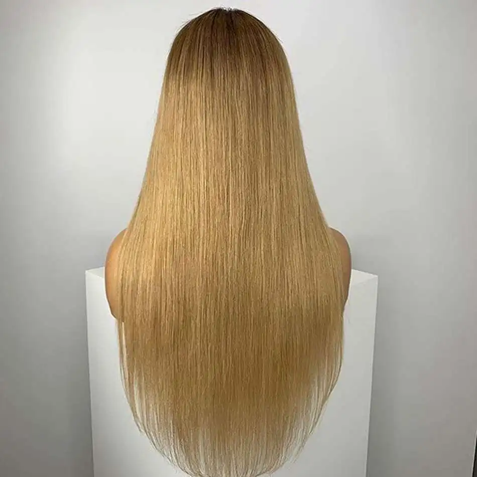 Soft 180Density 26Inch Ombre Blonde Long Glueless Straight Lace Front Wig For Black Women With Baby Hair Preplucked Daily