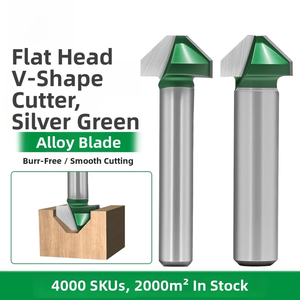

Woodworking Cabinet Making Green V-Groove Bit Edge Trimmer 90 Angle Dual-flute YG8 Alloy 45 Steel Smooth Cutting