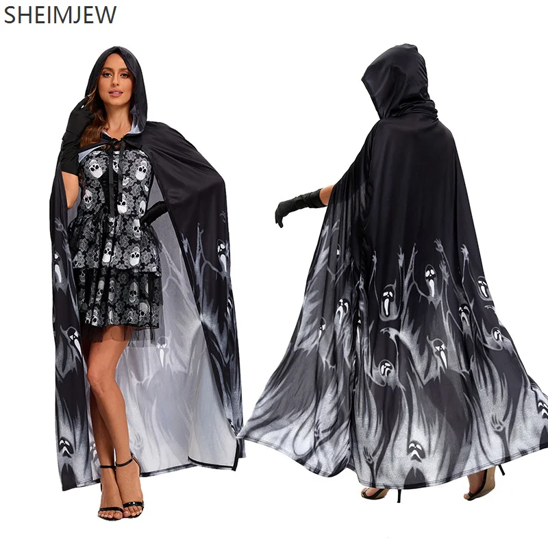 

Halloween Party Skull Cape Women's Death Cosplay Dress Cape Adult Anime Horror Role Play Ghost Print Costume Stage Costume 2025