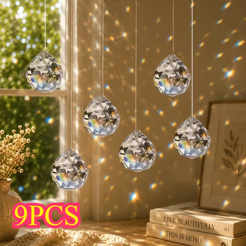 9pcs Crystal Pendant Set, Crystal Sun Catcher, Refracting Light And Shadows, Hanging Decoration, Room Decor, Holiday Decor