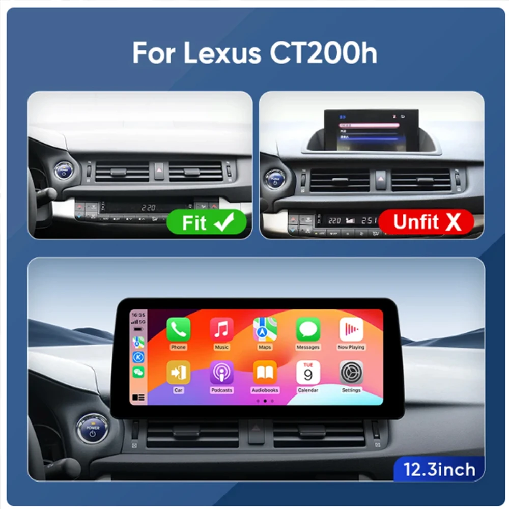 12.3 Inch For Lexus CT200h CT200 2011-2021 Car Radio Wireless Carplay Android Auto 4G Car Stereo Multimedia Player 2 DIN