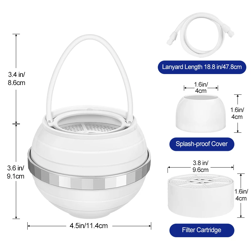 Purificador de agua con filtro de bola de baño, filtración de 8 etapas, portátil, elimina el cloro para una piel y cabello más saludables
