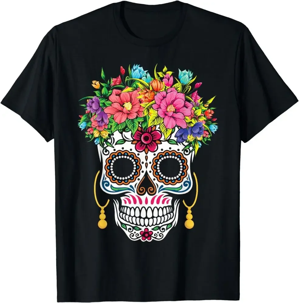 Dia De Los Muertos 2023 cukrowa czaszka La Catrina prezent T-shirt wysokiej jakości 100% bawełna krótki rękaw