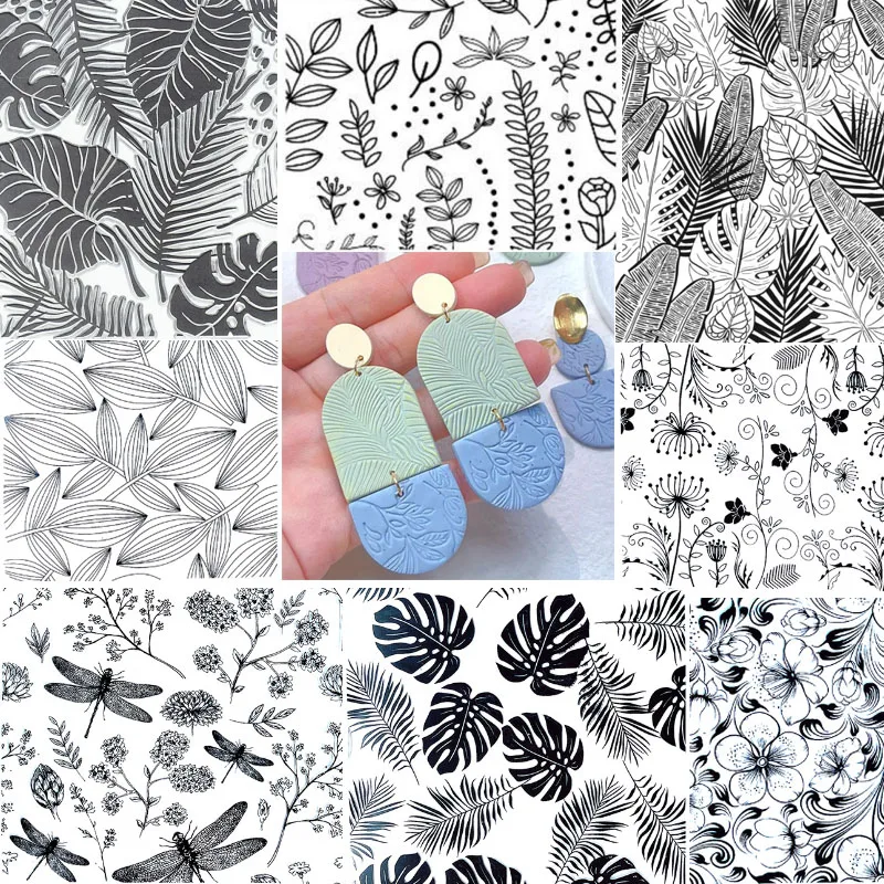 A 38 Design Polymer Clay Texture Stamp Sheets Embossing Impression Make Leaf Pattern Indivisual Clay Jewelry DIY Tool Supplies