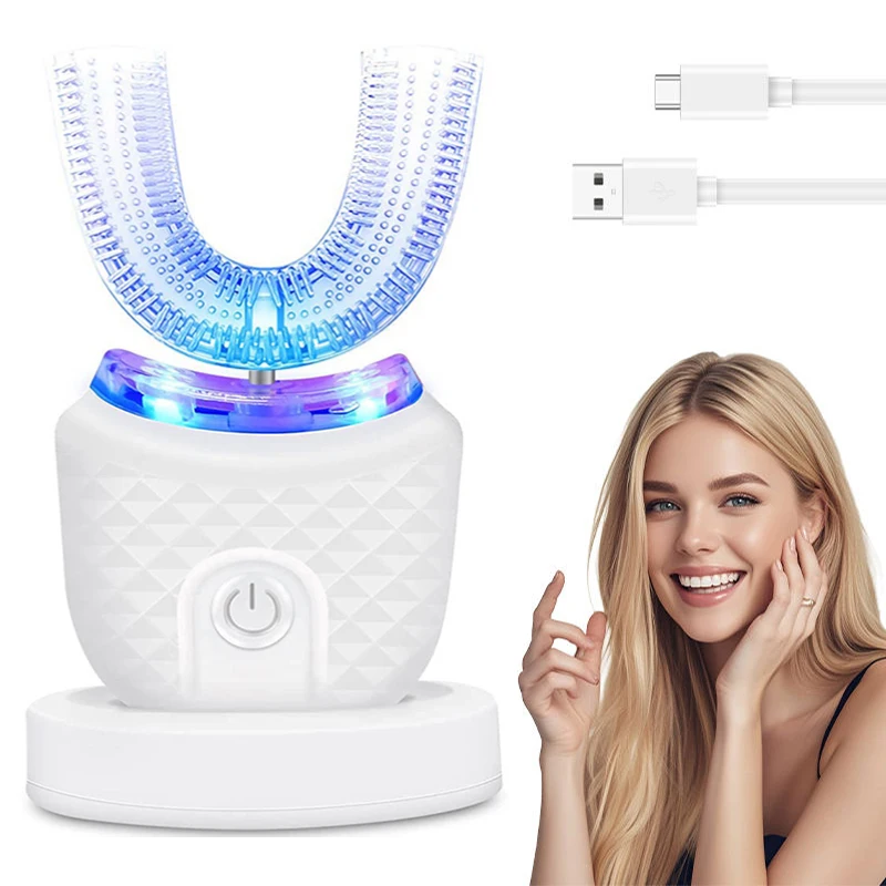 

Teeth Whitening Light U-Shaped Sonic Wireless Toothbrush 360° Ultrasonic Lazy Automatic Adult Electric Silicone Toothbrush Kit