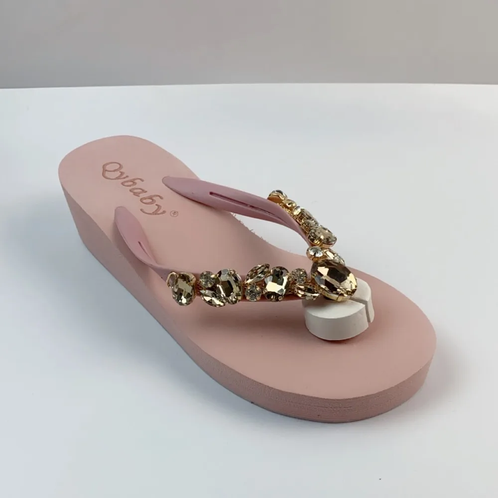 Diamond Slippers Women Summer Outdoor Wear Beach Shoes Sandals Womens Sexy Shoes Slope Heel Flip Flops for Women Chanclas Mujer