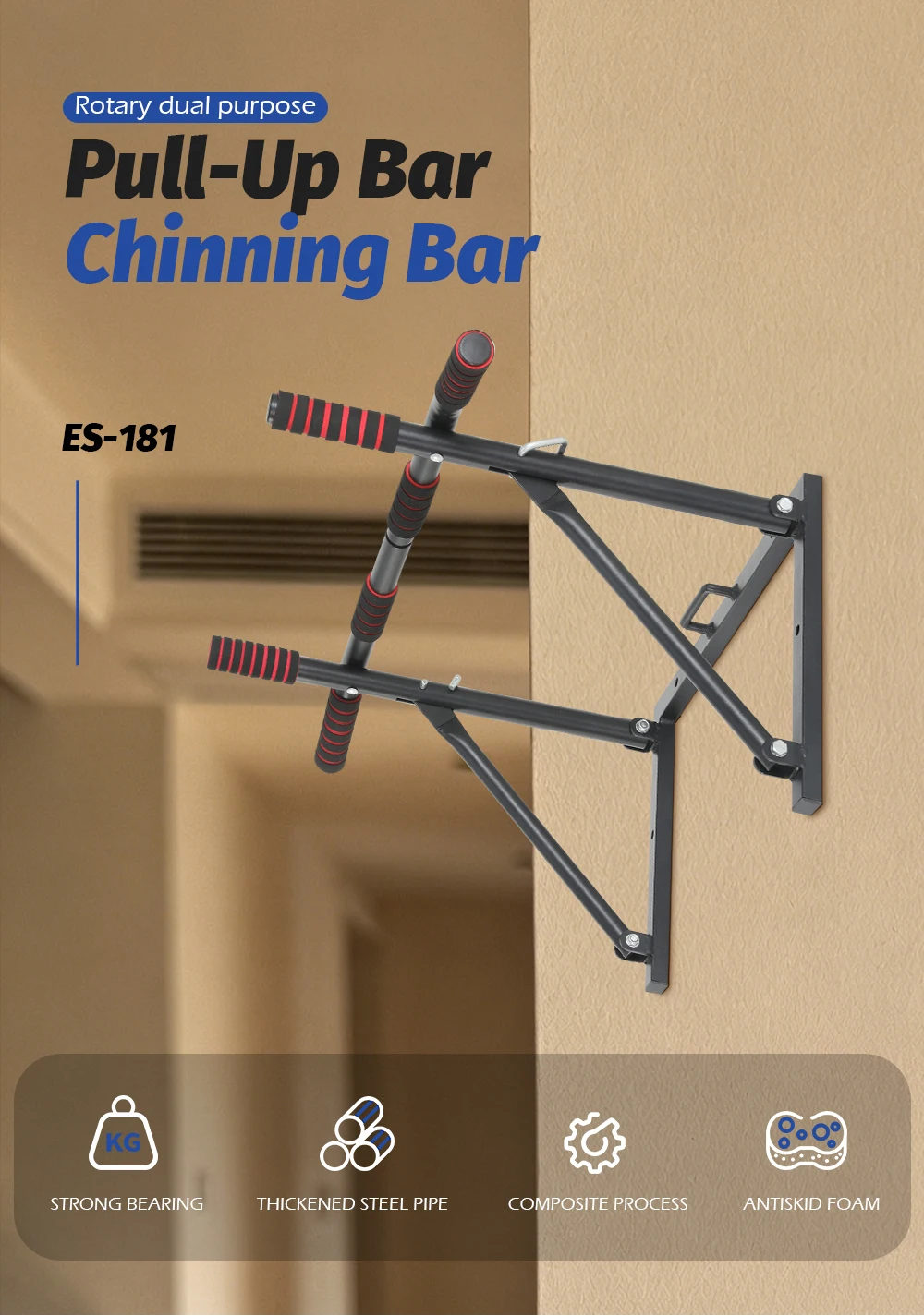 Multifunctional Adjustable Foldable Steel Power Bar Wall Mount Pull up & Chin up Bar for Bodybuilding Indoor Fitness 2026 view 6