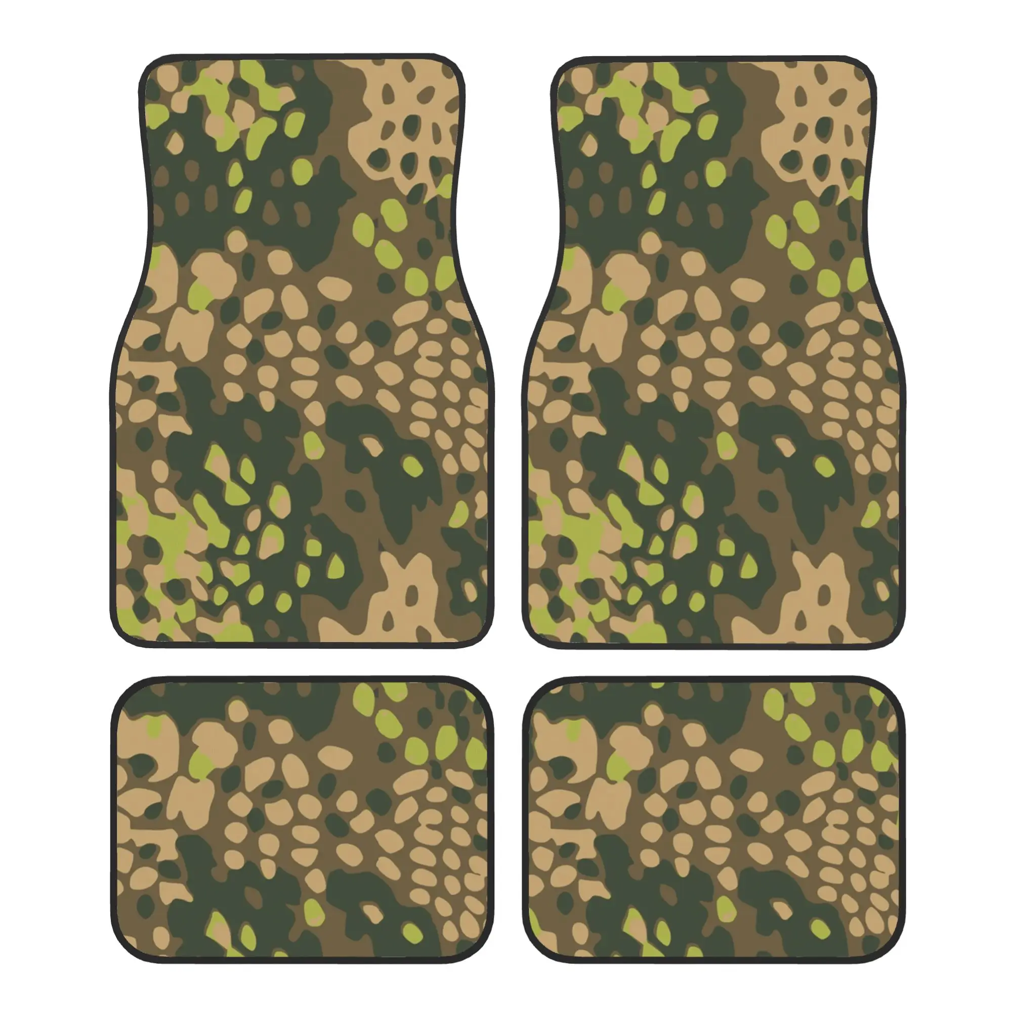 

4PCS Crystal Velvet Car Floor Mats German Spring Oak Camouflage Anti Slip Car Camo Universal Auto Front And Rear Foot Mats
