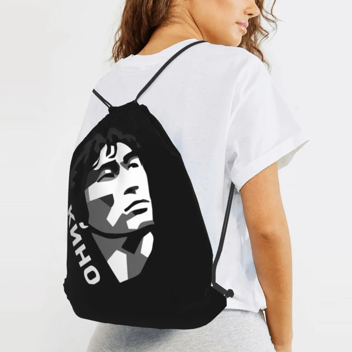 

Metal Baby Kino Russian Band Backpacks Portable Drawstring Bundle Pocket Sports Bag Book Bags for Man Woman Students
