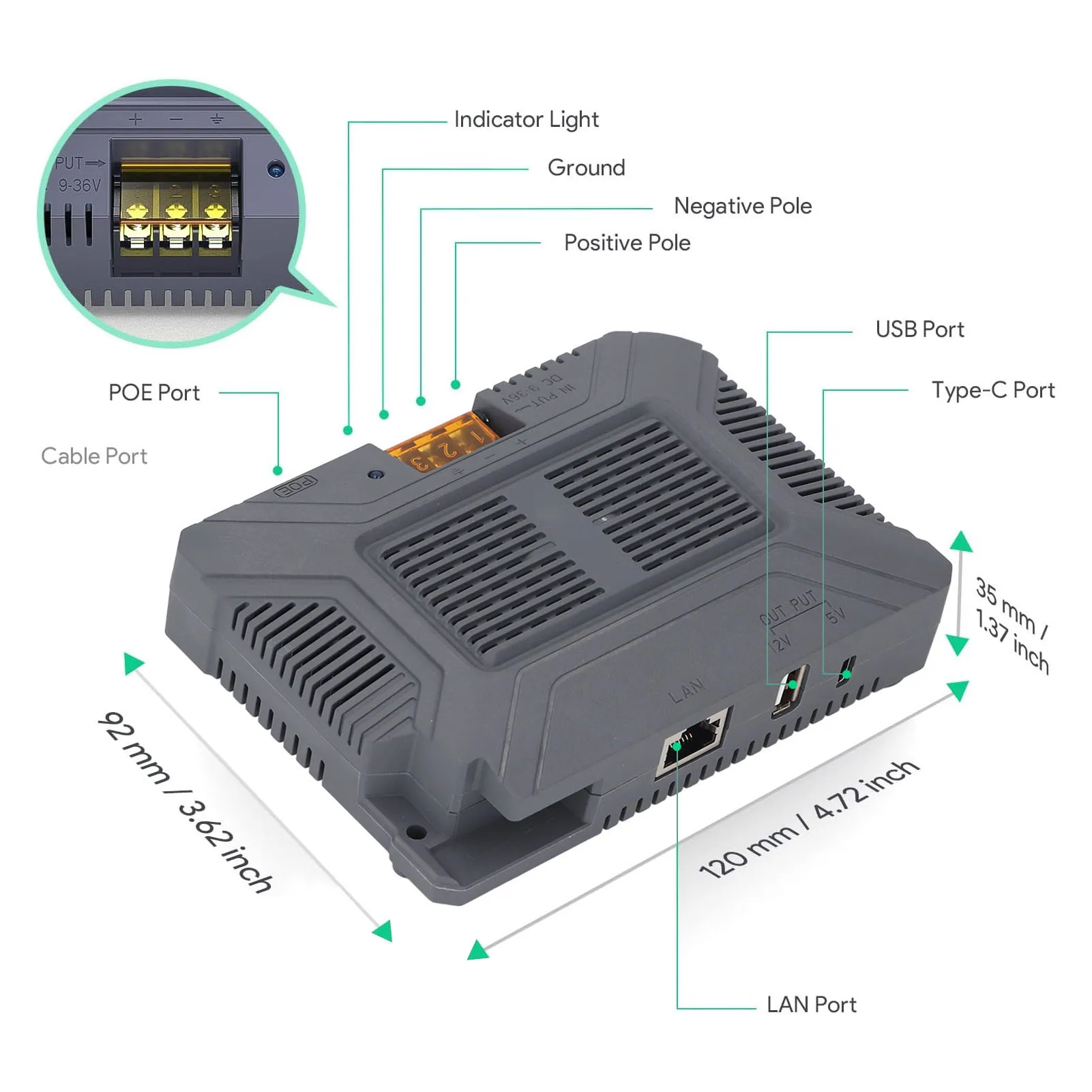 PoE Injector GigE PoE Injector Passive Safe Fast Data Transfer Surging Guard with SPX Cable Converter for Rectangular Satellite