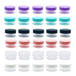 50Pcs 2g - 20g Makeup Organizer Boxes Clear Plastic Jewelry Bead Storage Pot Portable Small Round Cosmetic Container Jars