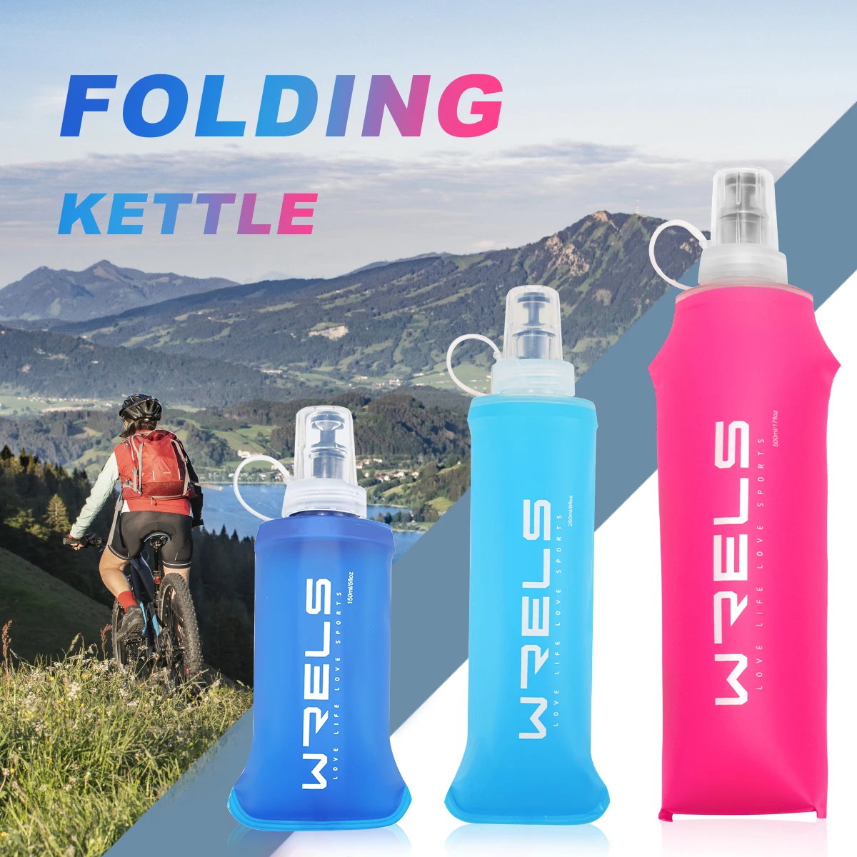 WRELS Camping 500ml Soft Water Bottle Drinking Sport Folding Bag Flask Outdoor Running Hydration Pack Waist Bicycle BPA Free