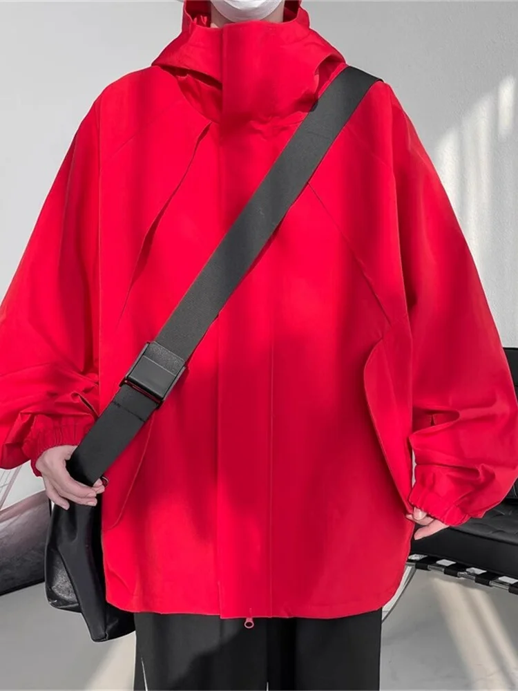 

Red Dragon Year Year Hooded Jaet Men's Spring Autumn Workwear Sle Trendy Brand Youthful Long Sve Loose Fit Outerwear