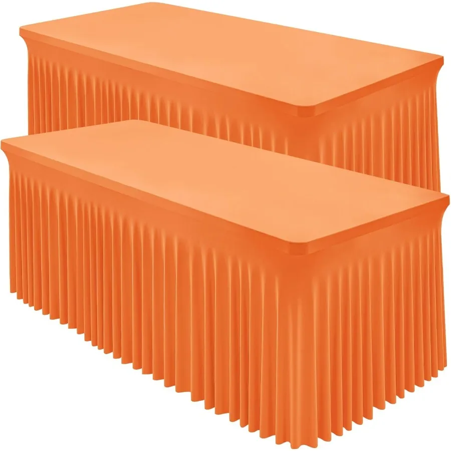 

2 упаковки оранжевых скатерти из спандекса для прямоугольного стола на 8 футов, чехлы для столов из спандекса, эластичные скатерти длиной 8 футов, прямоугольные морщины