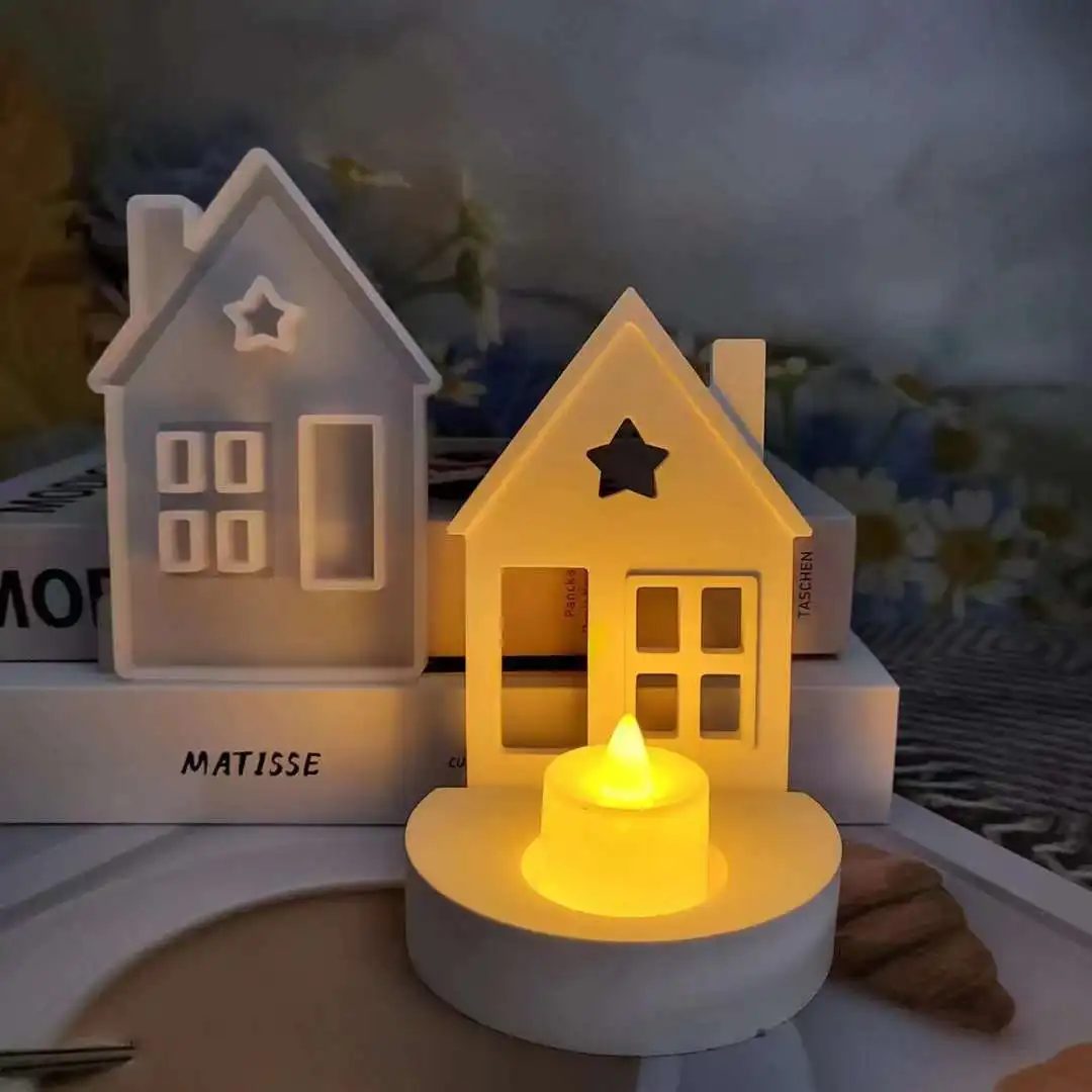 House With Chimney Insert Decoration Candle Holder Gypsum Mold DIY Silicone Mold