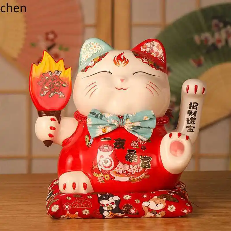 HYS  Cat Large Electric Waving Hand, Cashier Counter, Home and Store Opening Gift, Ceramic Ornament, Automatic Waving