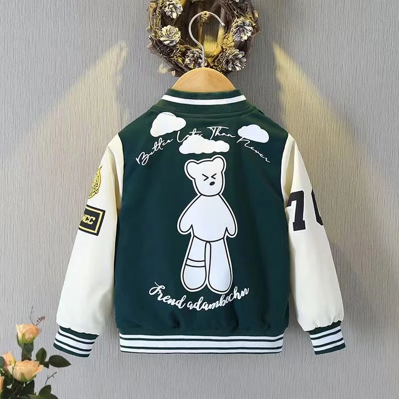 

2024 Spring Autumn Baby Boys Jacket Fashion Cartoon Bear Pattern Kids Windbreaker Coats For Children Outerwear Clothing 2-12Year