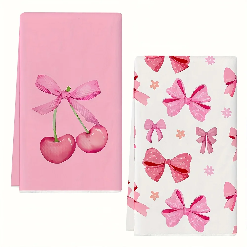 2 pink bow kitchen towels