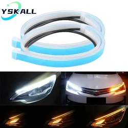 1Pair 12V LED DRL Car Daytime Running Light Flexible Waterproof Strip Auto Headlights White Turn Signal Yellow Brake Flow Light