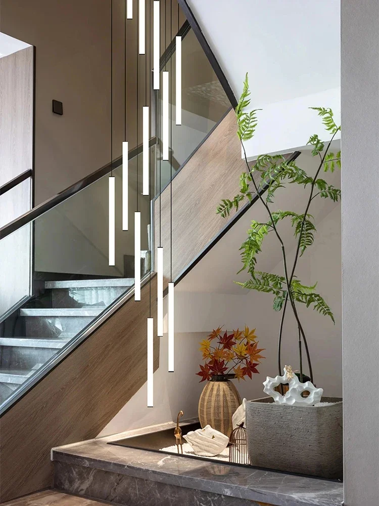 Staircase Chandelier Long Chandelier Loft Duplex Building Nordic Modern Minimalist Creative Rotating Villa Hollow Stair Lighting