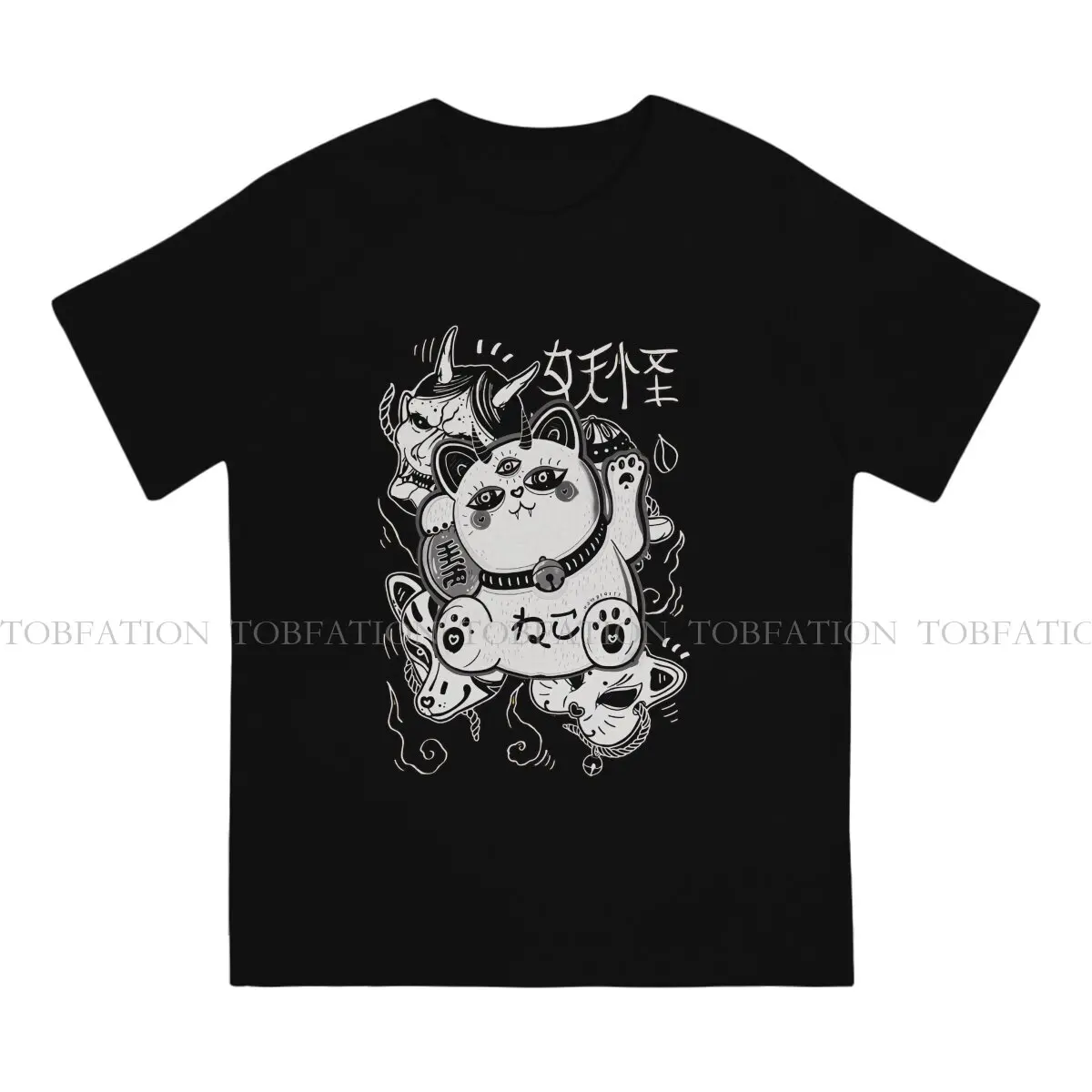 Lucky Cat TShirt for Men Japanese Lucky Amulet Soft Leisure Tee T Shirt 100% Cotton New Design Fluffy