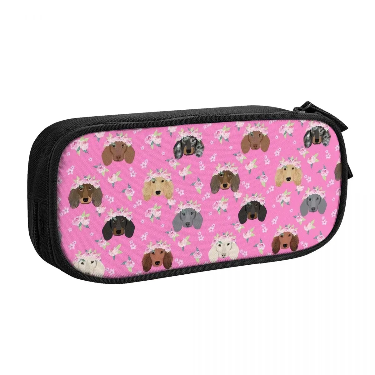 Puppy Dachshund Sausage Florals Pencil Case for Girls Boys Big Capacity Cute Pet Pen Bag Box School Supplies