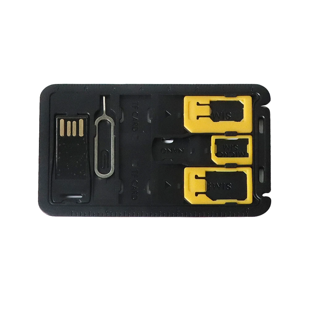 All in One Credit Card Size Slim SIM Adapter kit with TF Card Reader & SIM Card Tray Eject Pin, SIM Card Holder