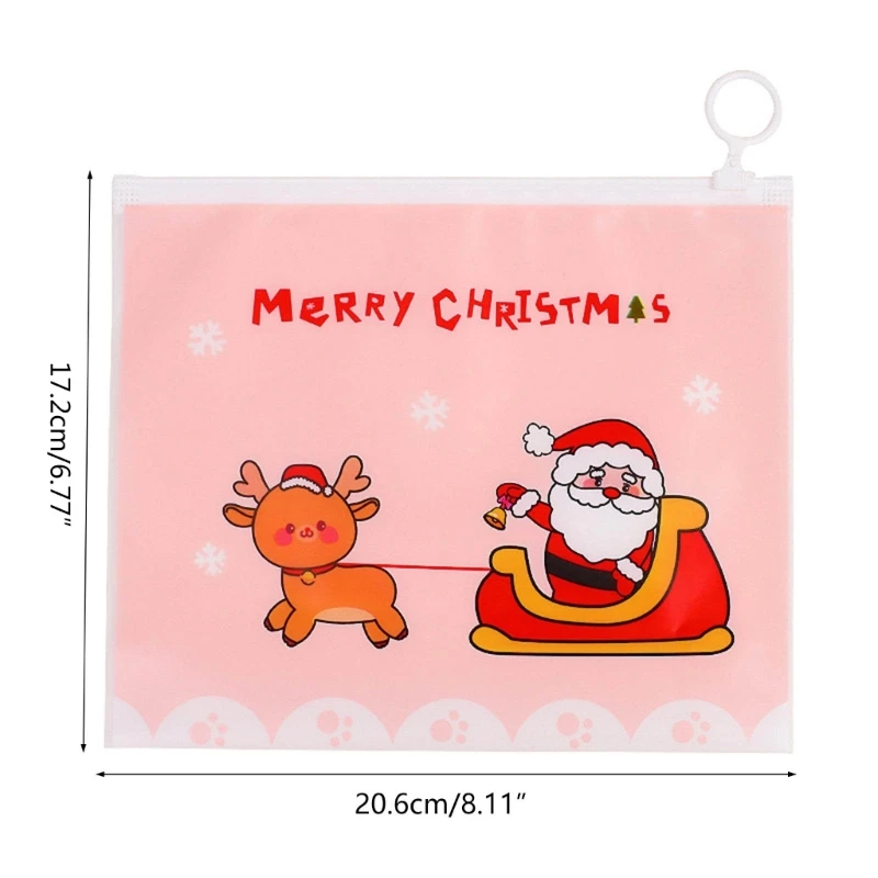 10Pieces Christmas File Bags PVC File Wallet Waterproof File Folder Zipper Documents Storage Bag for Student Teacher