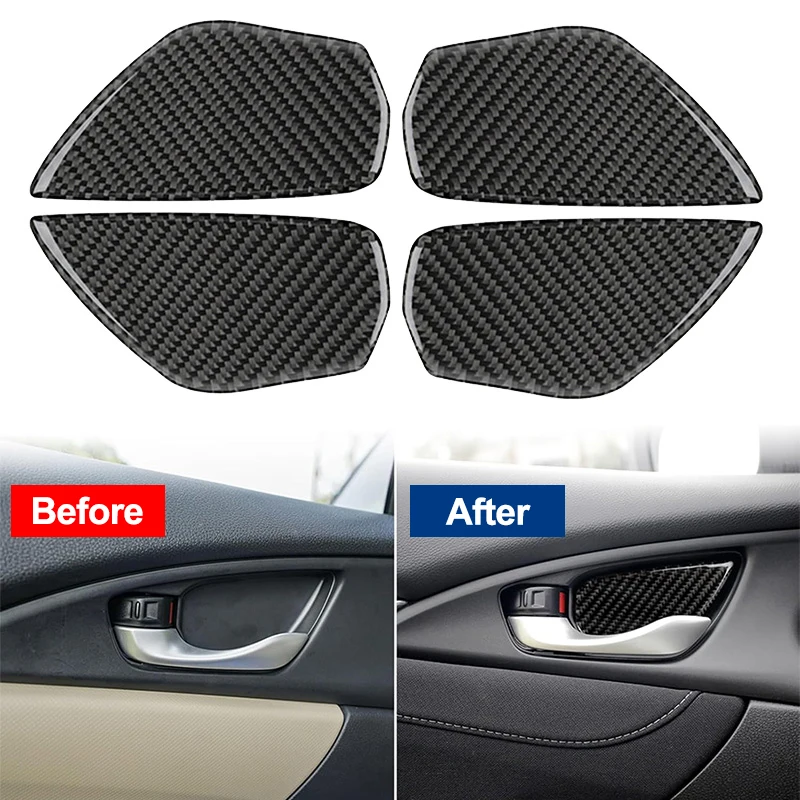 

Carbon Fiber Car Inner Door Handle Bowl Decoration Panel Decal 4pcs Interior Trim Sticker Cover for Honda Civic 10th 2016-2021