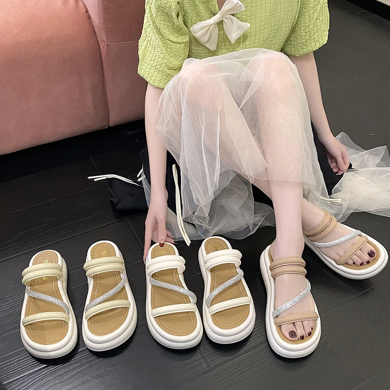 

Тапки Женские повседневные, пляжные шлепанцы на платформе, роскошные скандалы, римские сланцы, домашние тапочки, 2024