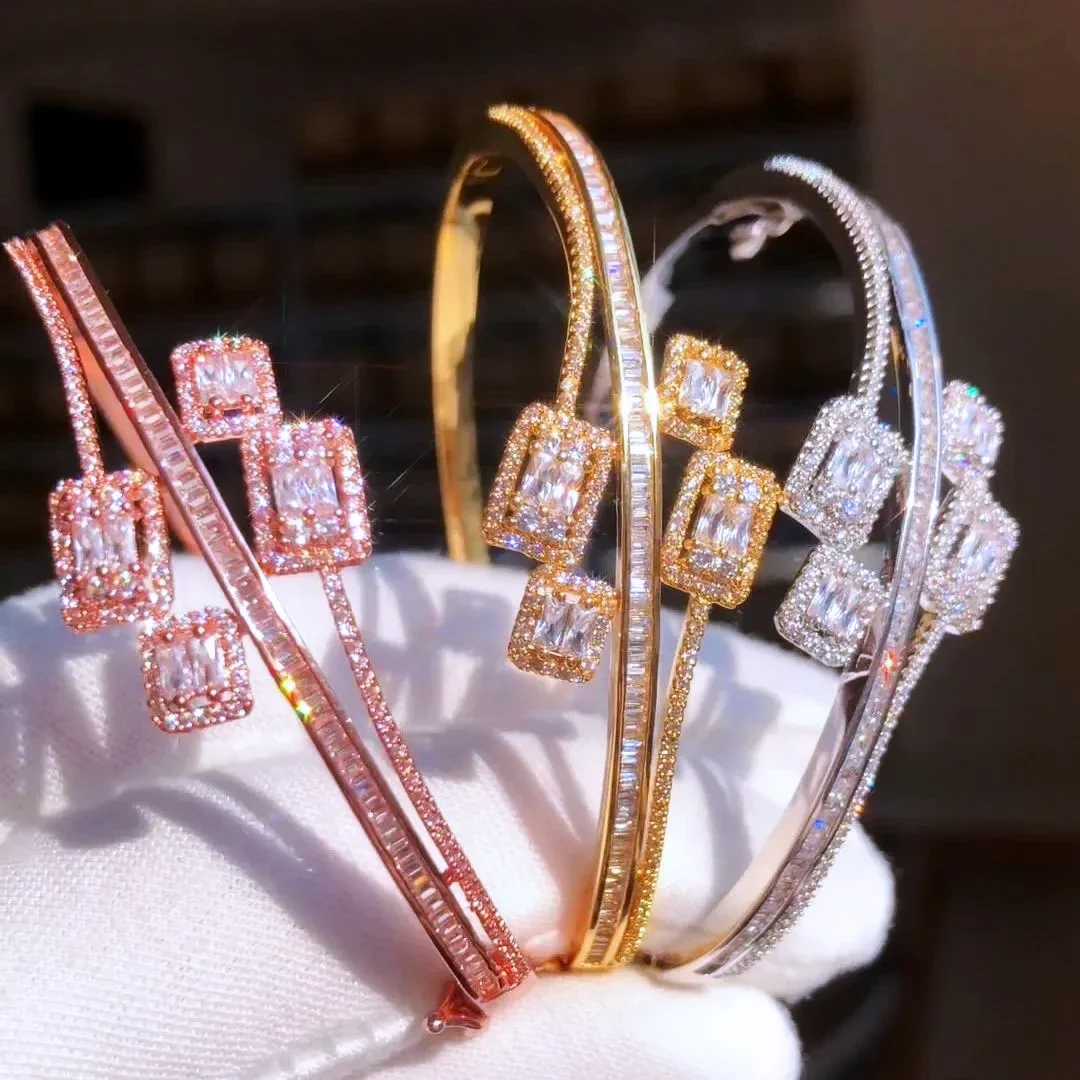

Kellybola BOHO New Trendy Stackable Bangles Ring Set Mix Match For Women Full Micro Cubic Zircon Wedding Saudi Arabic Fashion