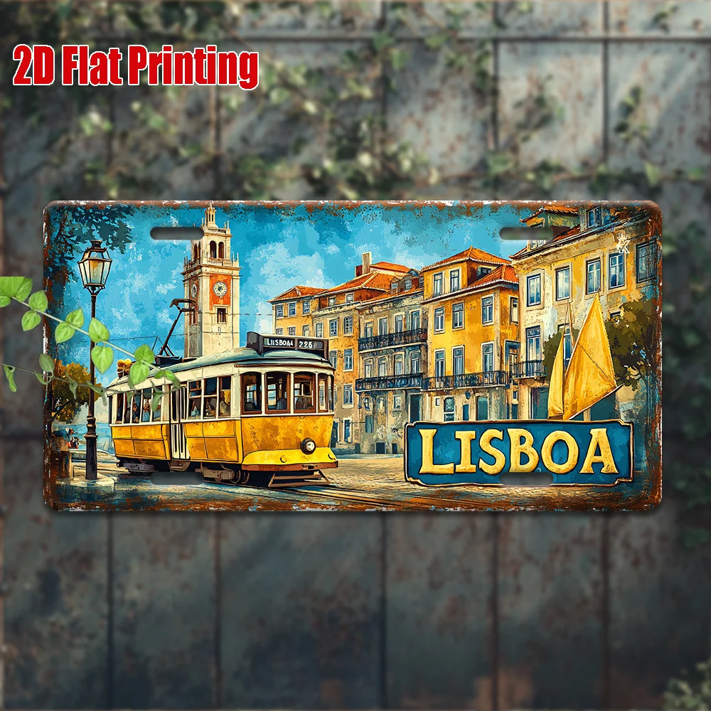 2D Flat 1pc, Vintage Metal Sign, for Decorationg Only, Outdoor Wall Art (30cm X15cm), Number LISBOA Aluminum Sign with Lisbon