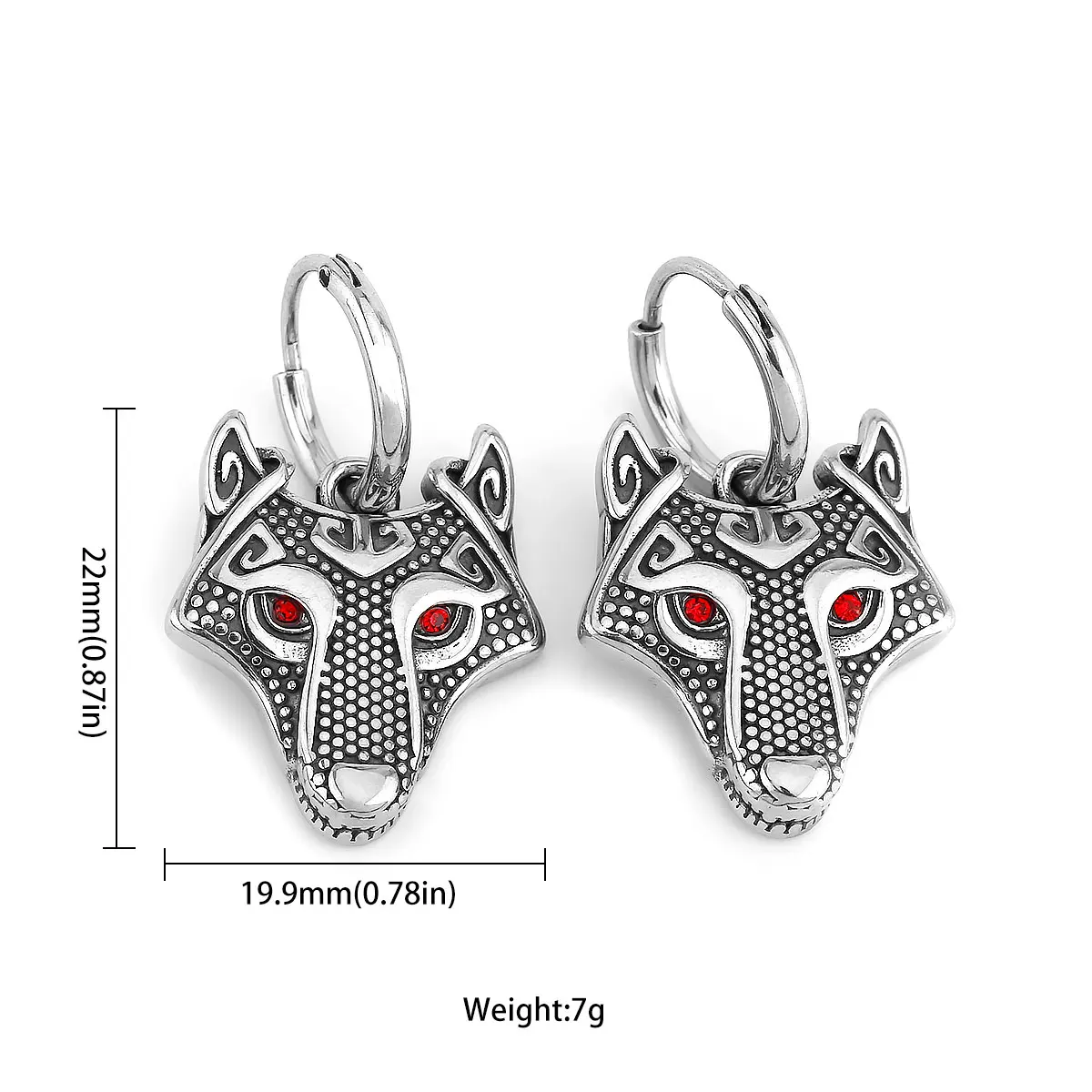 Fashionable Nordic Various Domineering Wolf Head and Thor\'s Hammer Drop Earrings Men\'s Charm Stainless Steel Earrings Wholesale