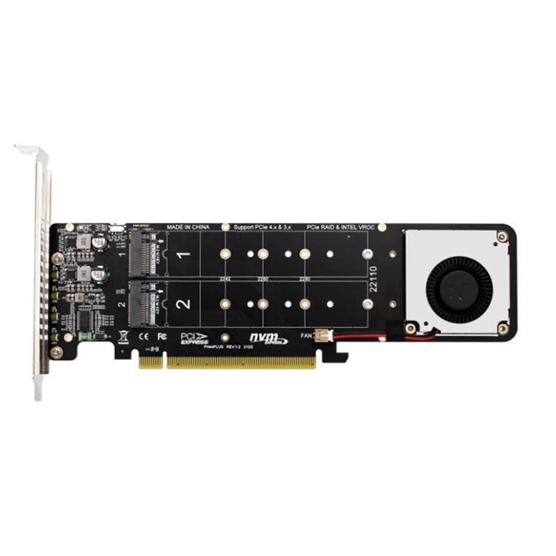 AU32-Double-Sided 4-Disk NVME Raid PCI-E X16 Split Card PCI-E X16 to M.2 M-Key NVME X4SSD RAID Expansion Card Adapter