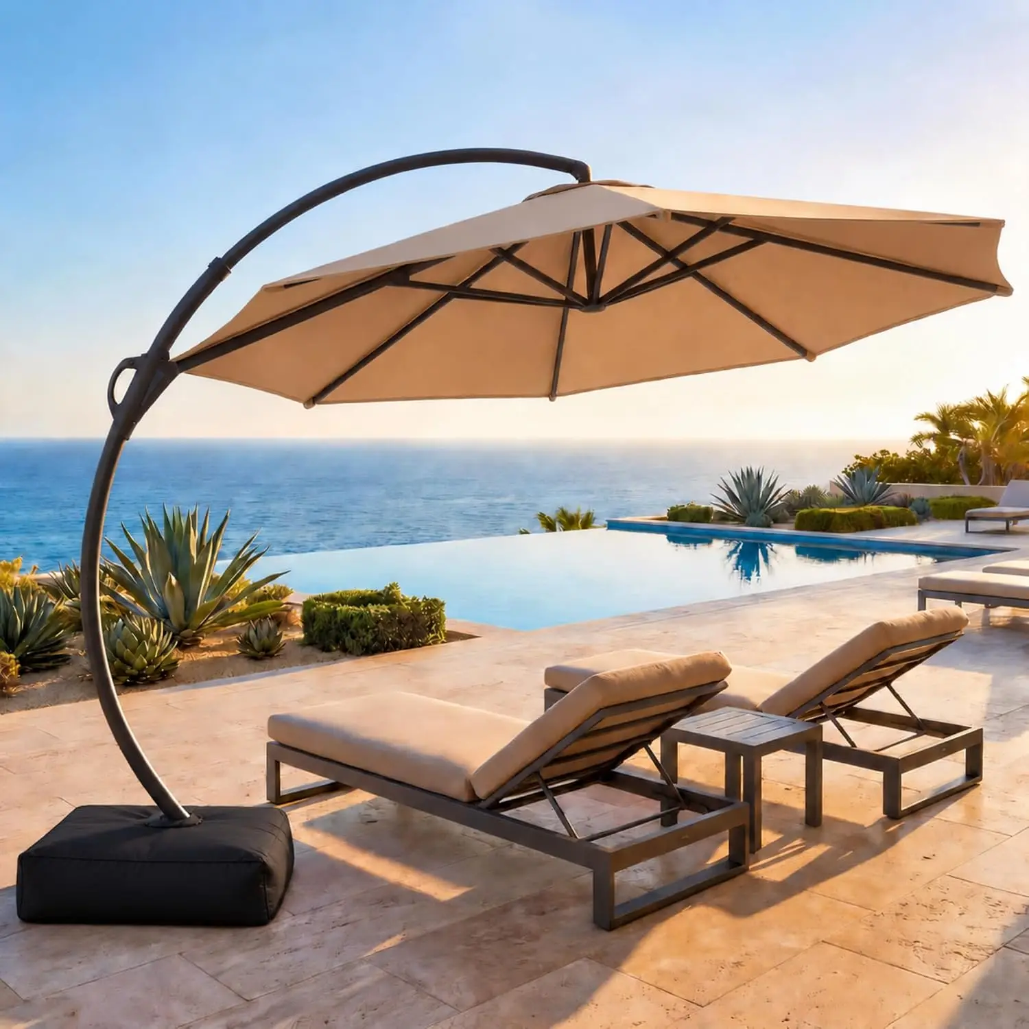 Outdoor Patio Umbrella with Base included, 11 FT Deluxe Curvy Cantilever Umbrella Heavy Duty Offset Hanging, Customized