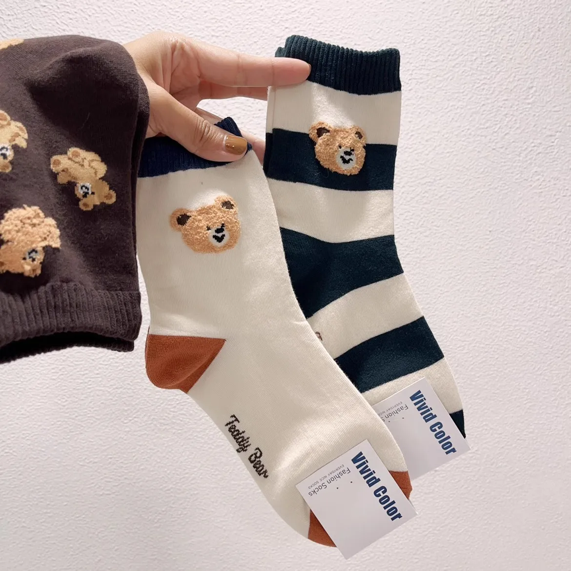 Calzini carini da donna eleganti dell'orso della signora del fumetto di buona qualità cotone stile Harajuku donna novità regali di natale Sox traspiranti