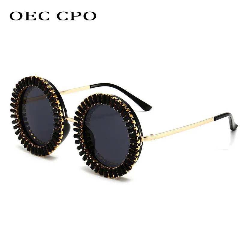 2024 Ins Popular Diamond Sunglasses Women Men Fashion Rhinestone Round Punk Sun Glasses Female Retro Black Shades UV400 Eyewear