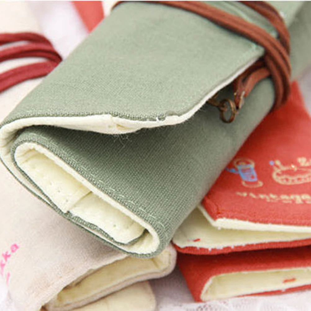 

4 Pcs Retro Canvas Pen Bag Office Storage Rolling Pouch Pencil Wrap Case Roll-up Tool for Drawing Rollup Artist