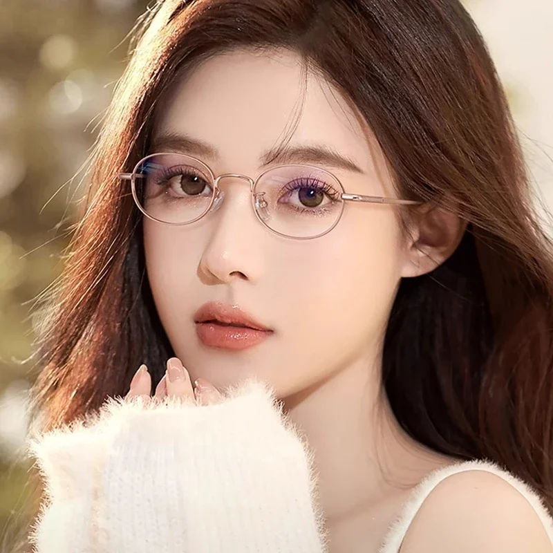 OLLYMURS Retro Oval Titanium Alloy Glasses Women Fashion Small Face Wide Edge Design Optical Prescription Eyeglasses Frame 2017