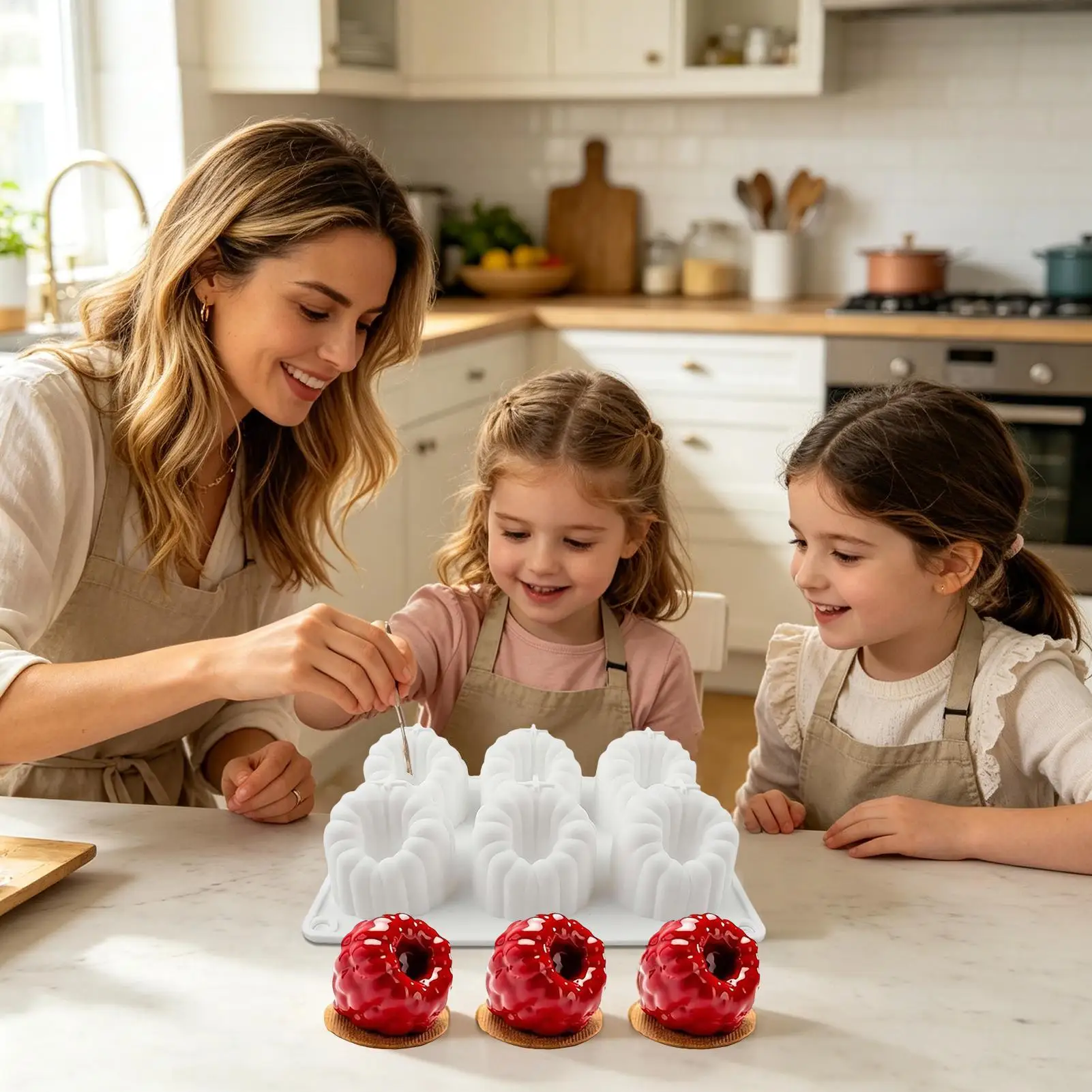 Raspberry Silicone Mold 3D Raspberry Shape Silicone Mould 6 Cavity Fruit Pastry Molds For Home Kitchen Baking Pastry Bakery
